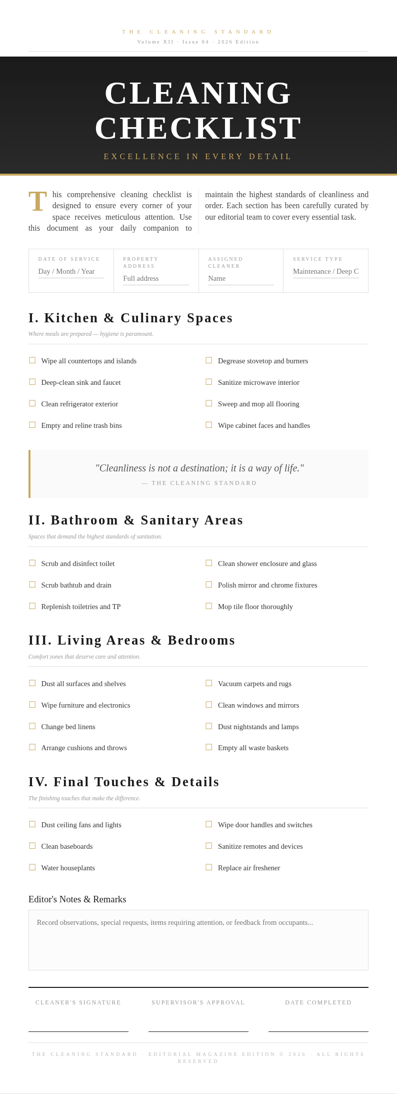 Editorial magazine cleaning checklist